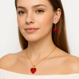 Set Juego Collar y  Aretes Corazón rojo Cristal