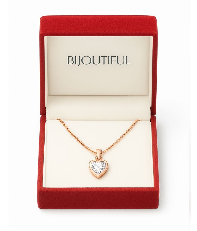 Collar Corazón Cristal Brillante Oro Rosa Mujer Acero Inoxidable