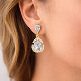 Aretes Colgantes Gota Cristal Brillante Dorado Elegante Mujer Fiesta