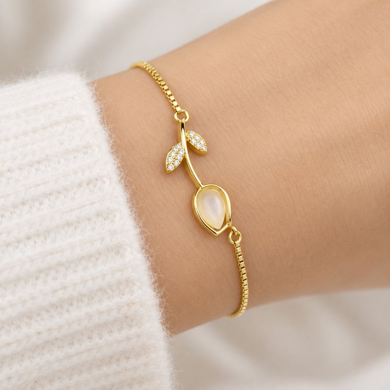 Pulsera Tulipán Mujer Dorada Ajustable con Brillos Elegante Regalo