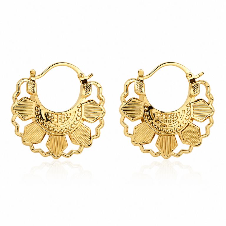 Argollas Mujer Acero Inoxidable Doradas Doble Diseño Calado