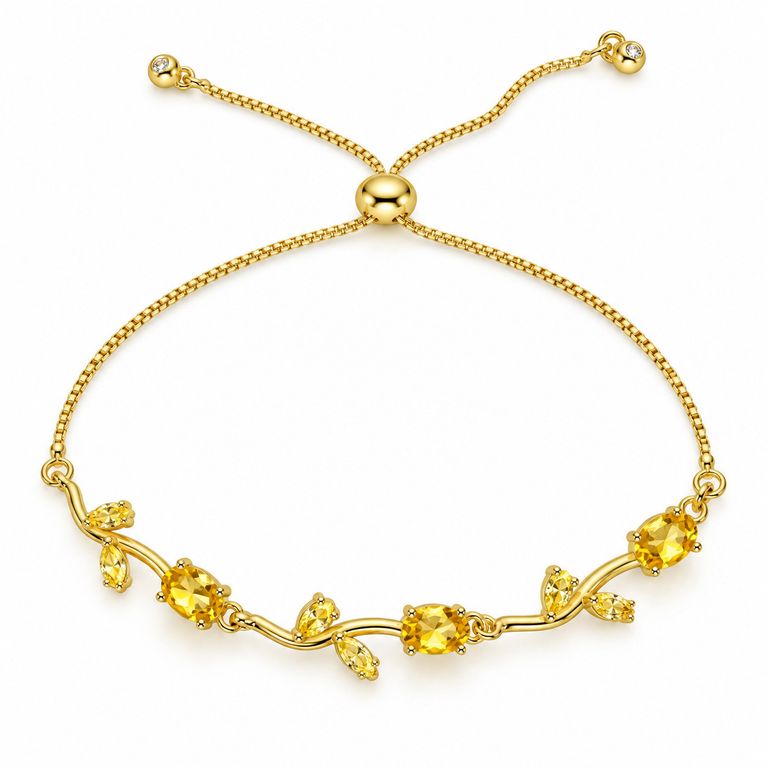 Pulsera Flores Mujer Dorada con Piedras Amarillas Ajustable Elegante Regalo