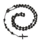 Collar Rosario Negro Cruz Hombre Acero Inoxidable Estilo Urbano Masculino