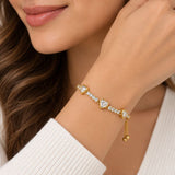 Pulsera Corazones Mujer Dorada con Brillos Ajustable Elegante Regalo