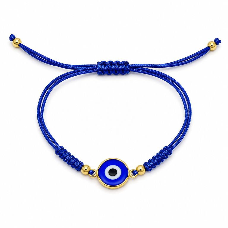 Pulsera Ojo Turco Mujer Ajustable Cordón Azul Acero Inoxidable Protección