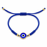 Pulsera Ojo Turco Mujer Ajustable Cordón Azul Acero Inoxidable Protección