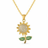 Collar Girasol Mujer Dorado con Brillos y Hojas Verdes Elegante Regalo