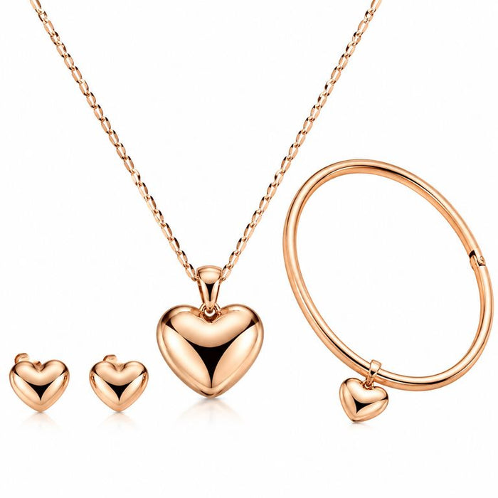 Set Collar Corazón Mujer + Aretes y Pulsera Bañado en Oro 18K