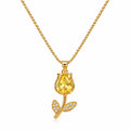 Collar Tulipán Mujer Dorado con Piedra Amarilla y Brillos Elegante Regalo