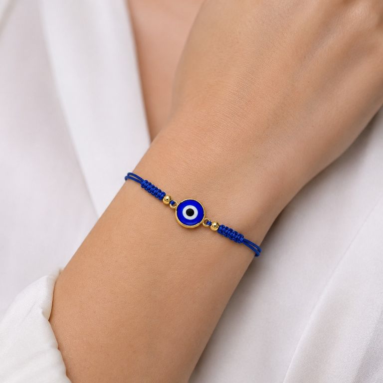 Pulsera Ojo Turco Mujer Ajustable Cordón Azul Acero Inoxidable Protección