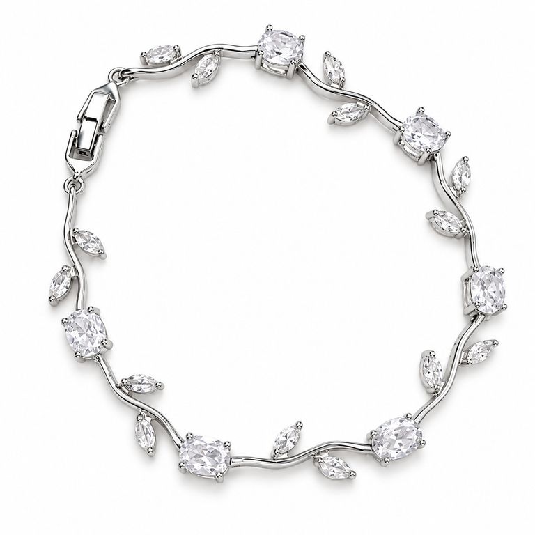Pulsera Mujer Plateada con Cristales y Hojas Elegante Regalo