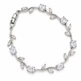Pulsera Mujer Plateada con Cristales y Hojas Elegante Regalo