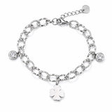 Pulsera Trébol Mujer Acero Inoxidable Plateada con Cristales Ajustable