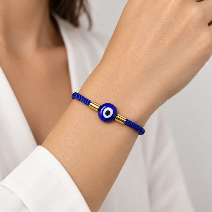 Pulsera Ojo Turco Azul Mujer Ajustable con Detalles Dorados