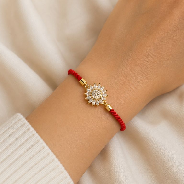 Pulsera Girasol Giratorio Mujer Cordón Rojo Ajustable Acero Inoxidable Regalo