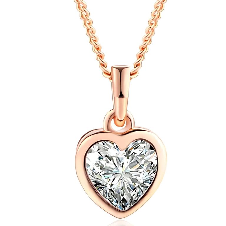 Collar Corazón Cristal Brillante Oro Rosa Mujer Acero Inoxidable