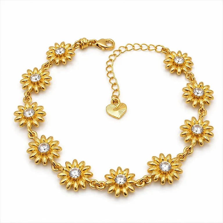 Pulsera Girasoles Dorada Mujer con Cristales Ajustable Regalo