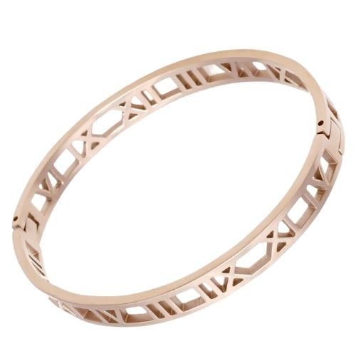 Puñera Pulsera Bangle números Romanos Mujer Baño Oro Rosa