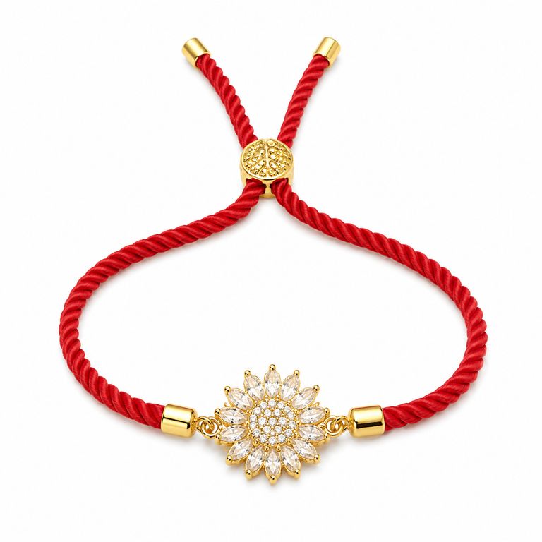 Pulsera Girasol Giratorio Mujer Cordón Rojo Ajustable Acero Inoxidable Regalo