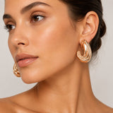 Aretes Argolla Chunky Triple Aro Oro Rosa Mujer Waterproof Elegantes