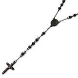 Collar Rosario Negro Cruz Hombre Acero Inoxidable Estilo Urbano Masculino