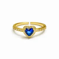 Anillo Ajustable Mujer Corazón con Brillos Dorado o Plateado Piedra Azul Rosa o Cristal