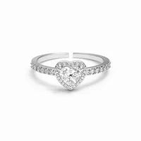 Anillo Ajustable Mujer Corazón con Brillos Dorado o Plateado Piedra Azul Rosa o Cristal