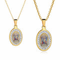 Pack 2 collares pareja medalla ovalada dorada con pedrería Señor de los milagros