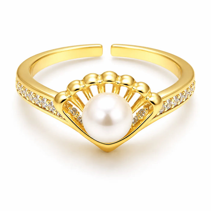 Anillo Ajustable Perla Blanca Mujer Acero Inoxidable Dorado Elegante Regalo