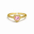 Anillo Ajustable Mujer Corazón con Brillos Dorado o Plateado Piedra Azul Rosa o Cristal