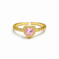 Anillo Ajustable Mujer Corazón con Brillos Dorado o Plateado Piedra Azul Rosa o Cristal