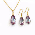 Set collar y aretes con gotas de cristal lila para mujer