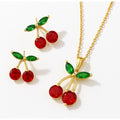 Set Collar y Aretes Cereza Cristal Rojo Mujer Acero Inoxidable