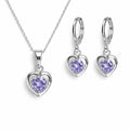 Set De Collar Y Aretes Mujer Corazón Con Piedra  Lavanda