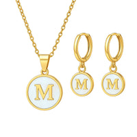 Collar + Aretes Inicial Nácar letra M Mujer