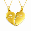 Pack 2 collares corazón partido pareja dorado King Queen