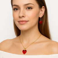 Set Juego Collar y Aretes Corazón rojo Cristal