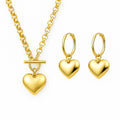 Set Aretes argollas y Collar Corazón Dorado Mujer Chunky